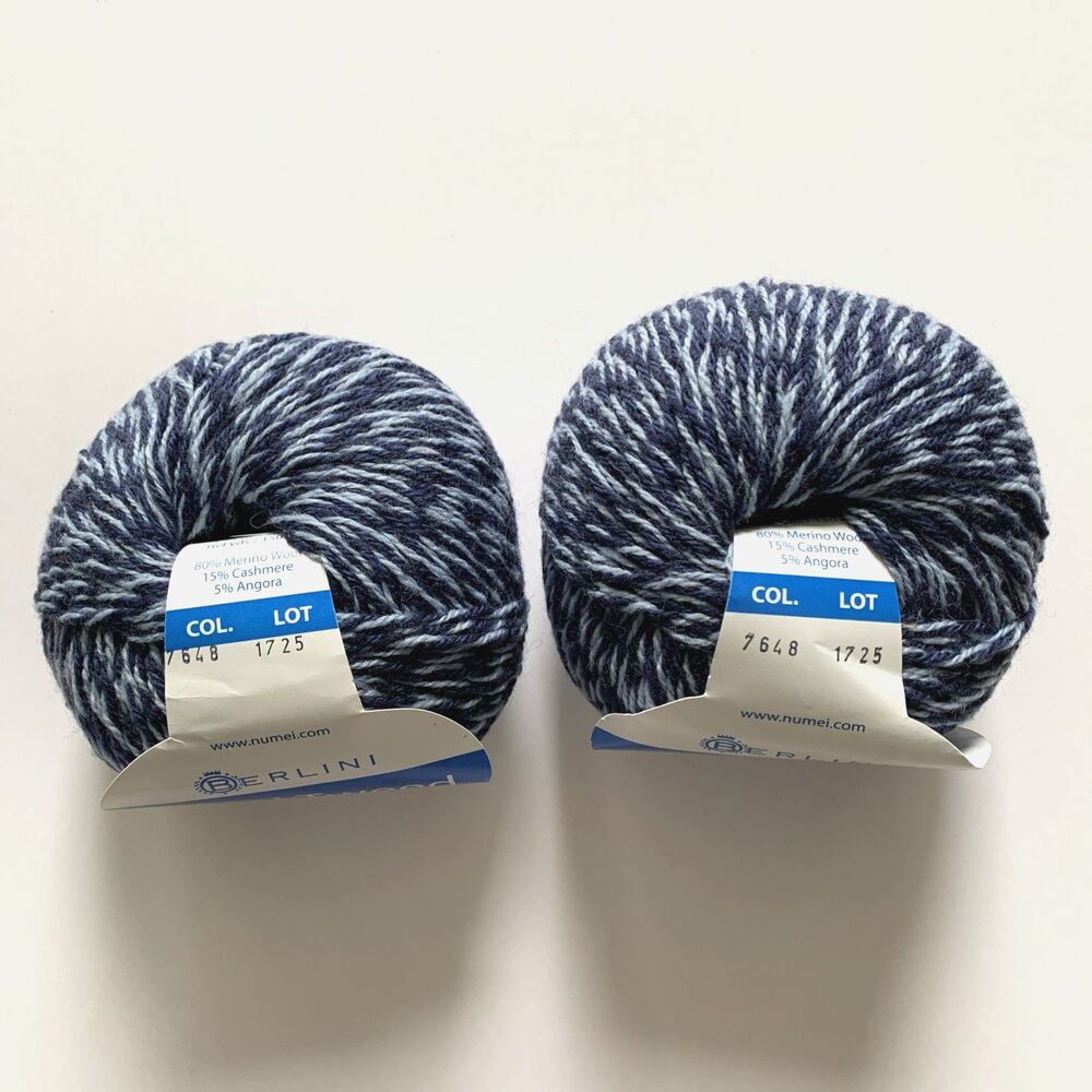 Lot 2 Berlini Regal Tweed Wool Angora Cashmere Yarn Blue (164 yds ea)